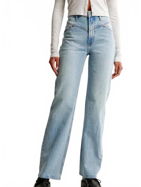 Abercrombie & Fitch Denim - Abercrombie & Fitch Curve Love High Rise 90s Relaxed Jean Medium Front Yoke 29